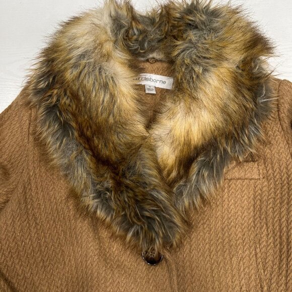 Liz Claiborne Womens Coat Wool Blend Faux Fur Detach Collar Cable Pattern‎ Sz M - Picture 6 of 14